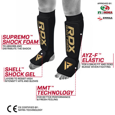 RDX SI MMA Gel Padded Lightweight Shin Instep Guard OEKO-TEX® Standard 100 certified#color_black