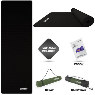 RDX YM 6mm 4-in-1 TPE Yoga Mat Set#color_black