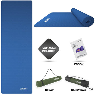 RDX YM 6mm 4-in-1 TPE Yoga Mat Set#color_blue