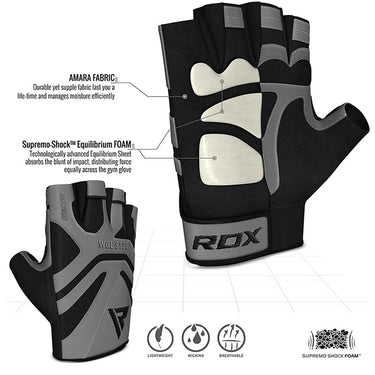 RDX S12 Leather Fitness Training Gloves#color_grey