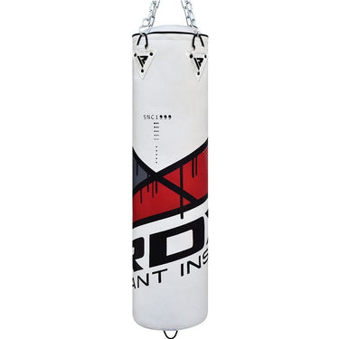 RDX F7 4ft / 5ft 3-in-1 Ego White / Red Training Punch Bag with Mitts Set
